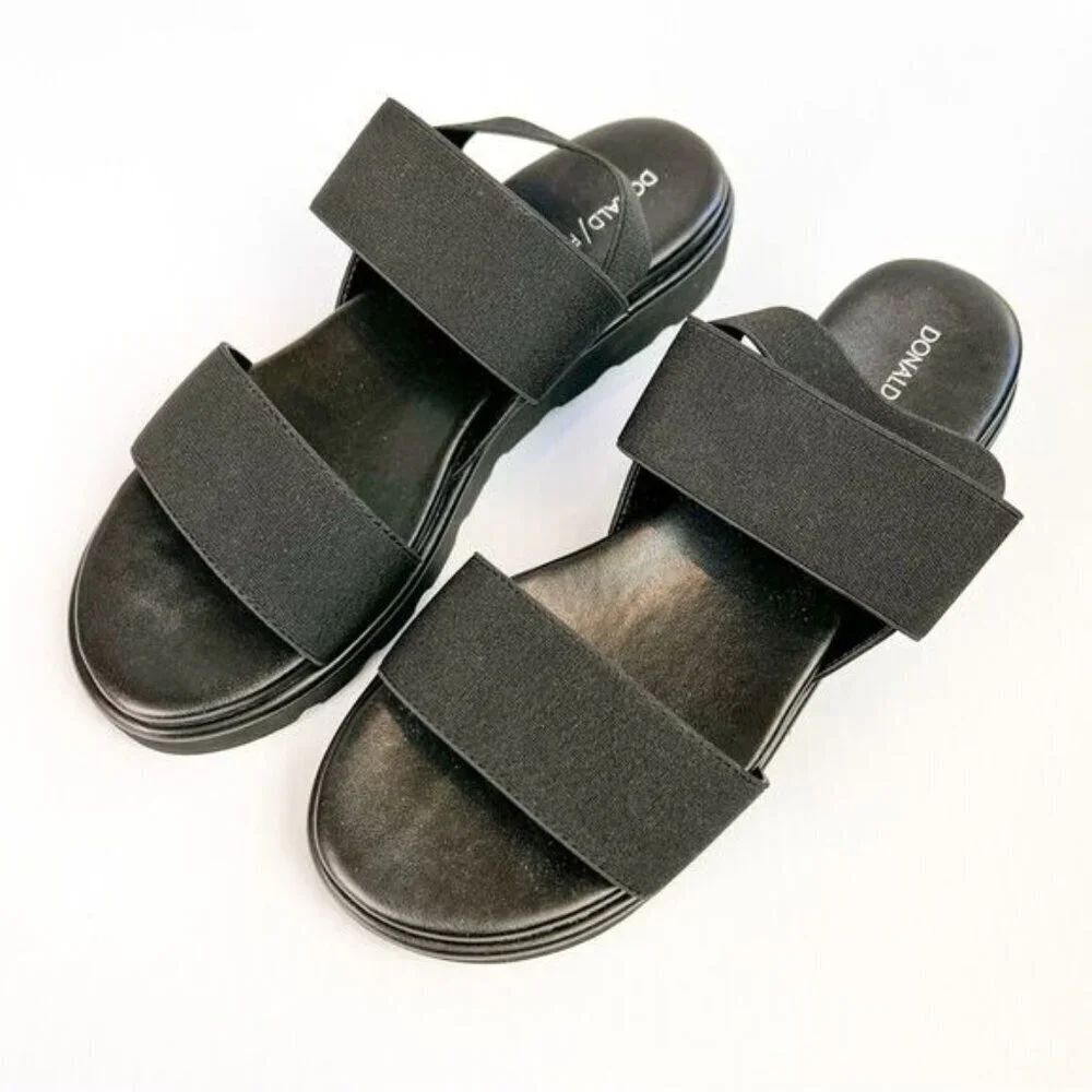 Donald J. Pliner Womens Black Lue Stretch-Strap Flatform Sandals size 8